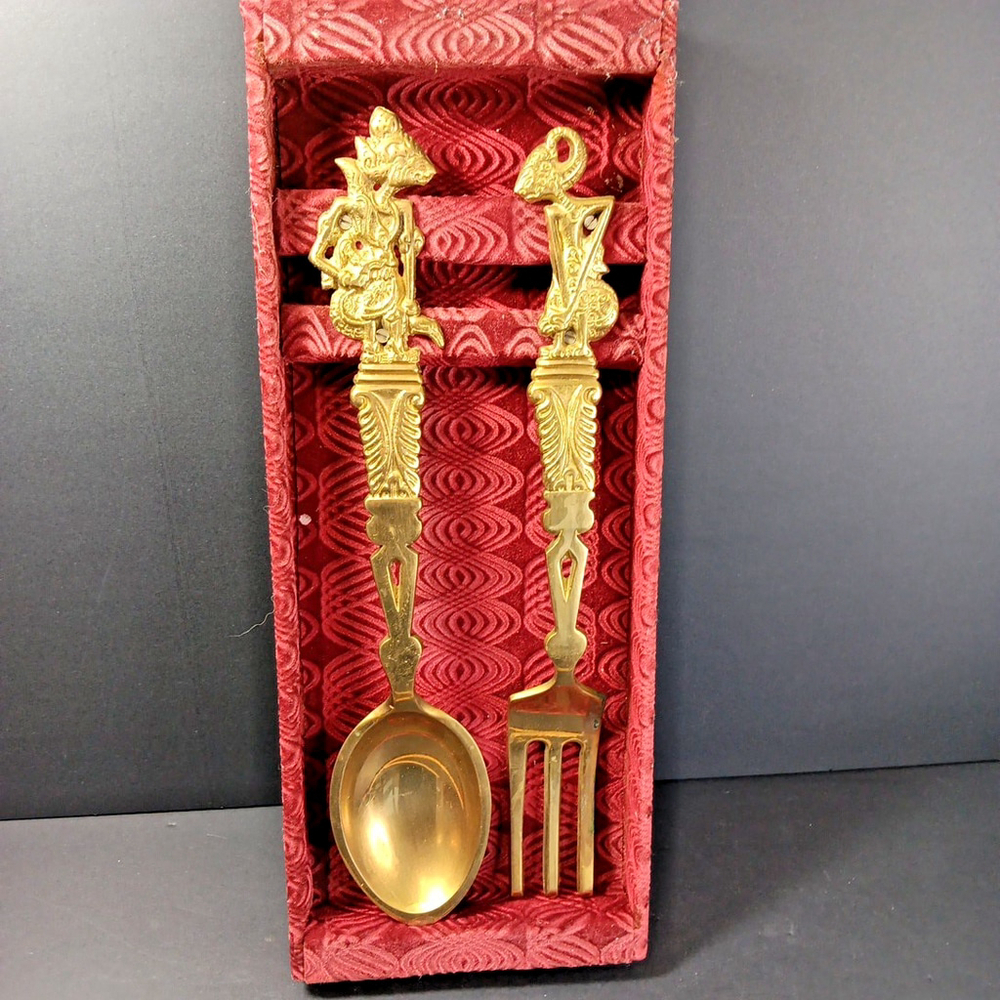 Beautiful Krisna Solid Brass Spoon and Fork Wall Hanging Retro Kitch